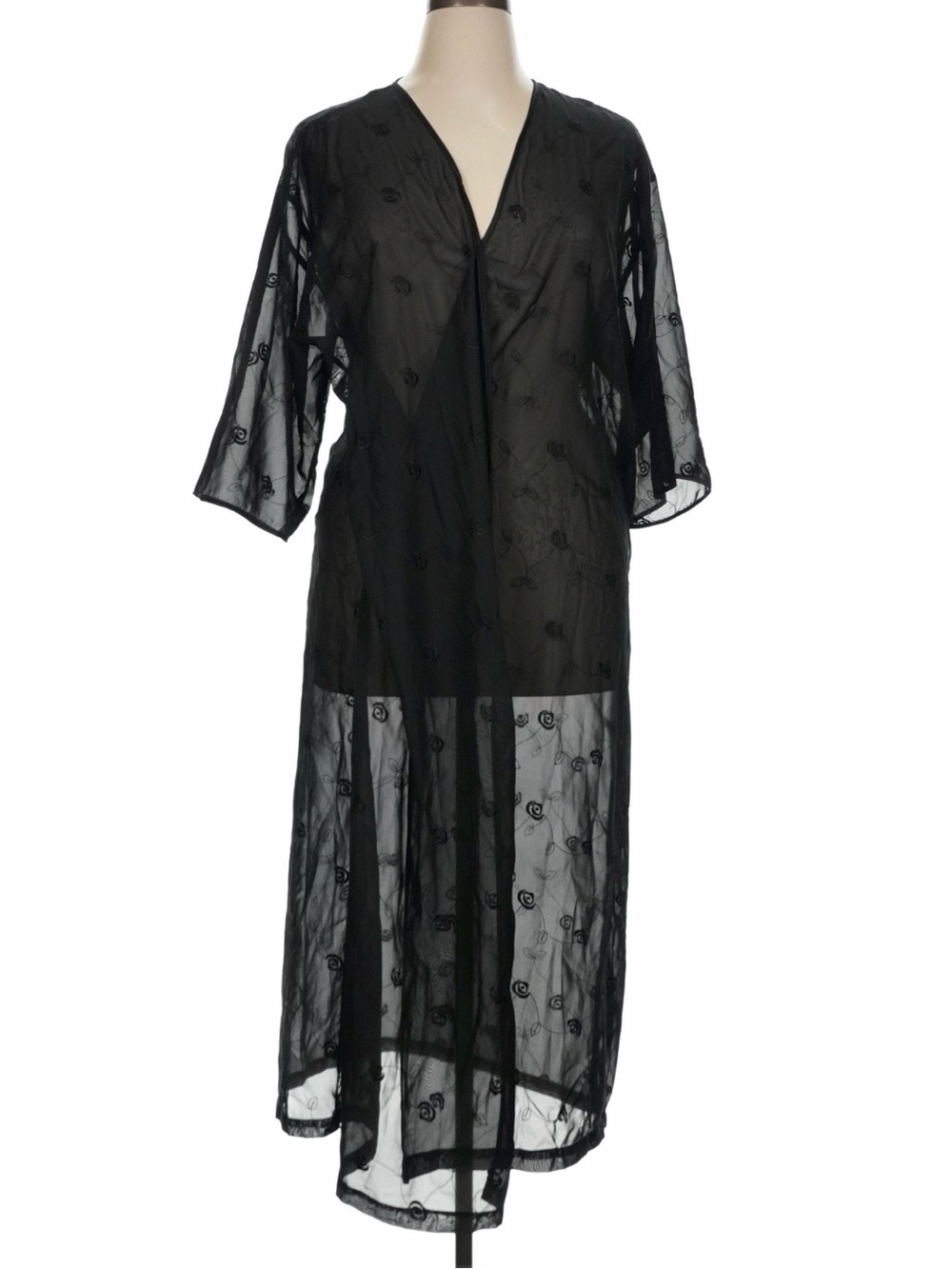 Black Sheer Kimono .. one size. 51” long.